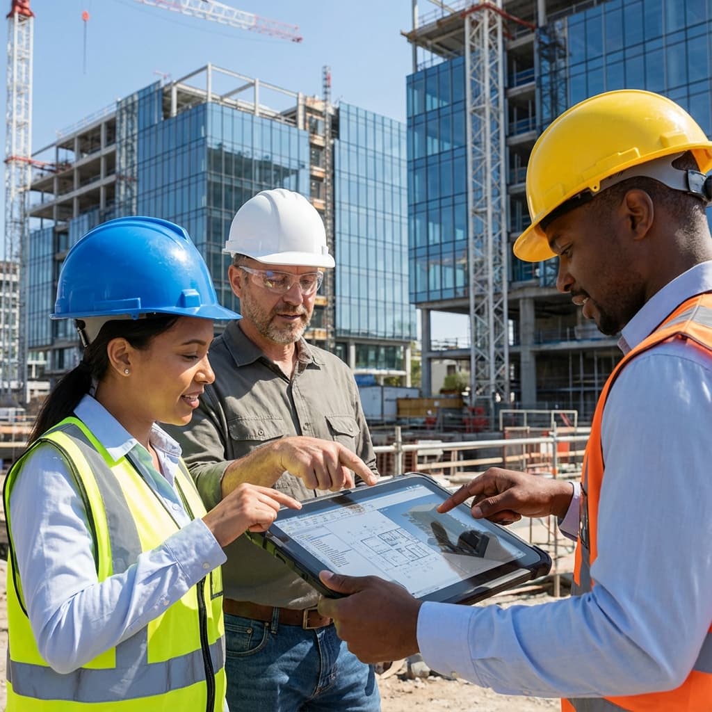 Construction team collaborating